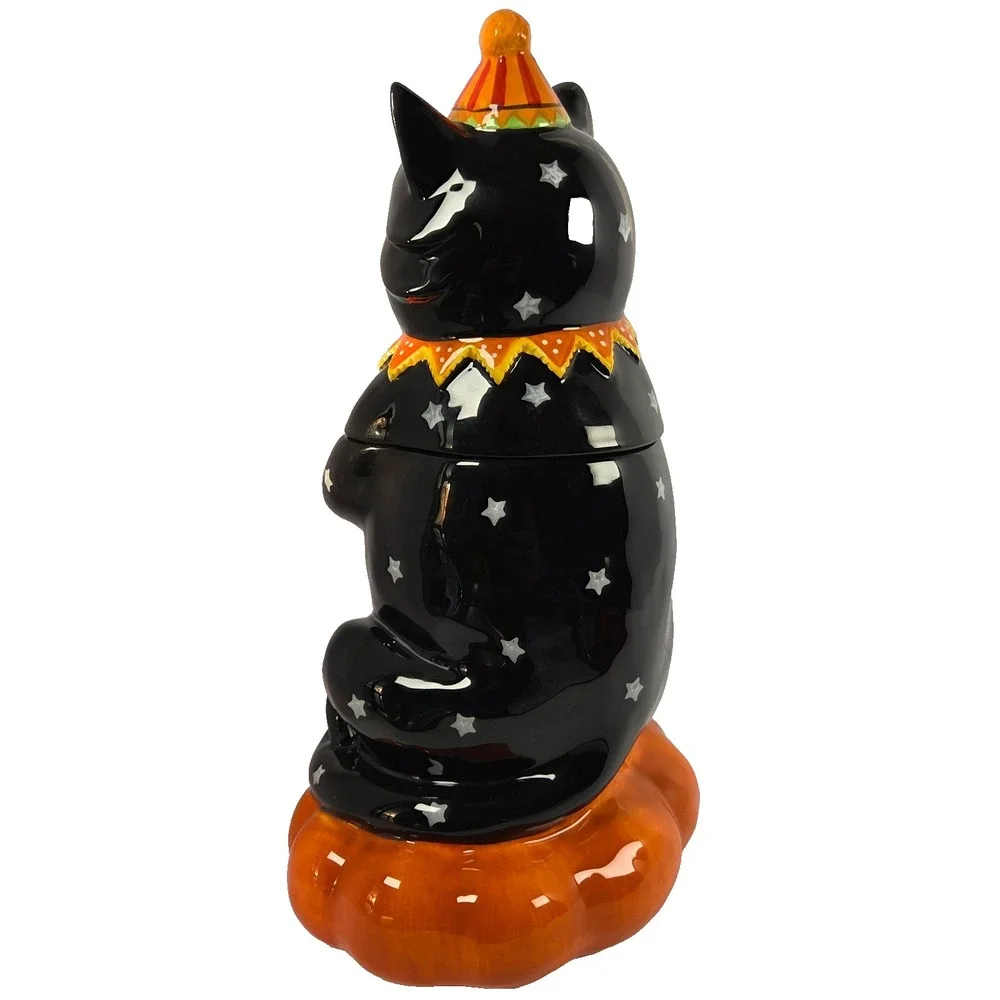 Blue Sky Halloween Black Cat Treat Jar 13 Inch Ceramic Pumpkin Cookie Jar 2025
